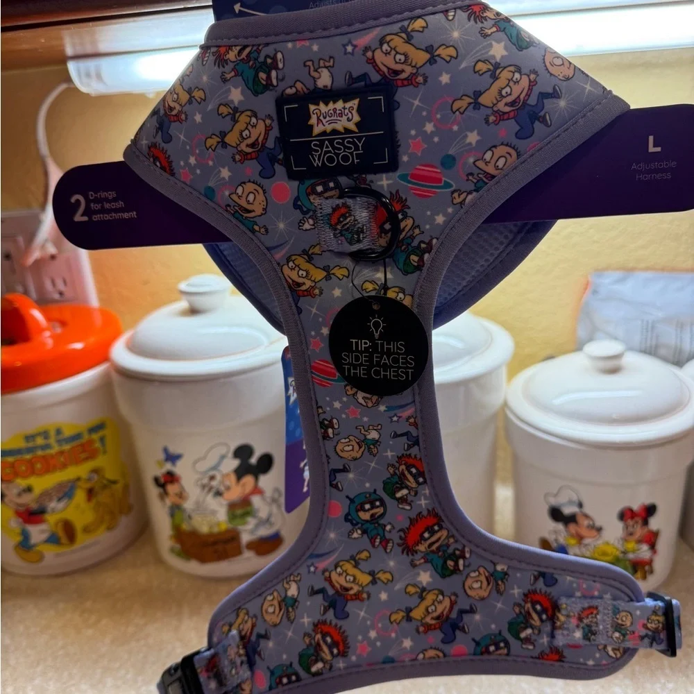 Nickelodeon Rugrats Sassy and Woof Adjustable Pet Harness Blue and Purple Sz L